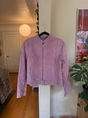Vintage Pink Suede Motorcycle Buckle Jacket